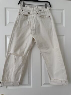 R13 Relaxed Off-White Distressed Jeans